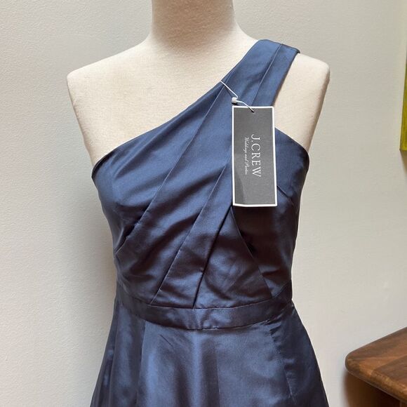 J.Crew 100% Silk Lucienne Blue Tafetta One Shoulder Bridesmaid Dress Size 0 - Picture 2 of 13